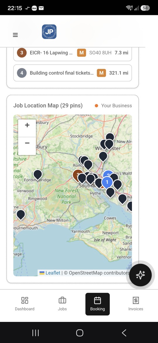 Job Priority map view showing job locations and routing pins